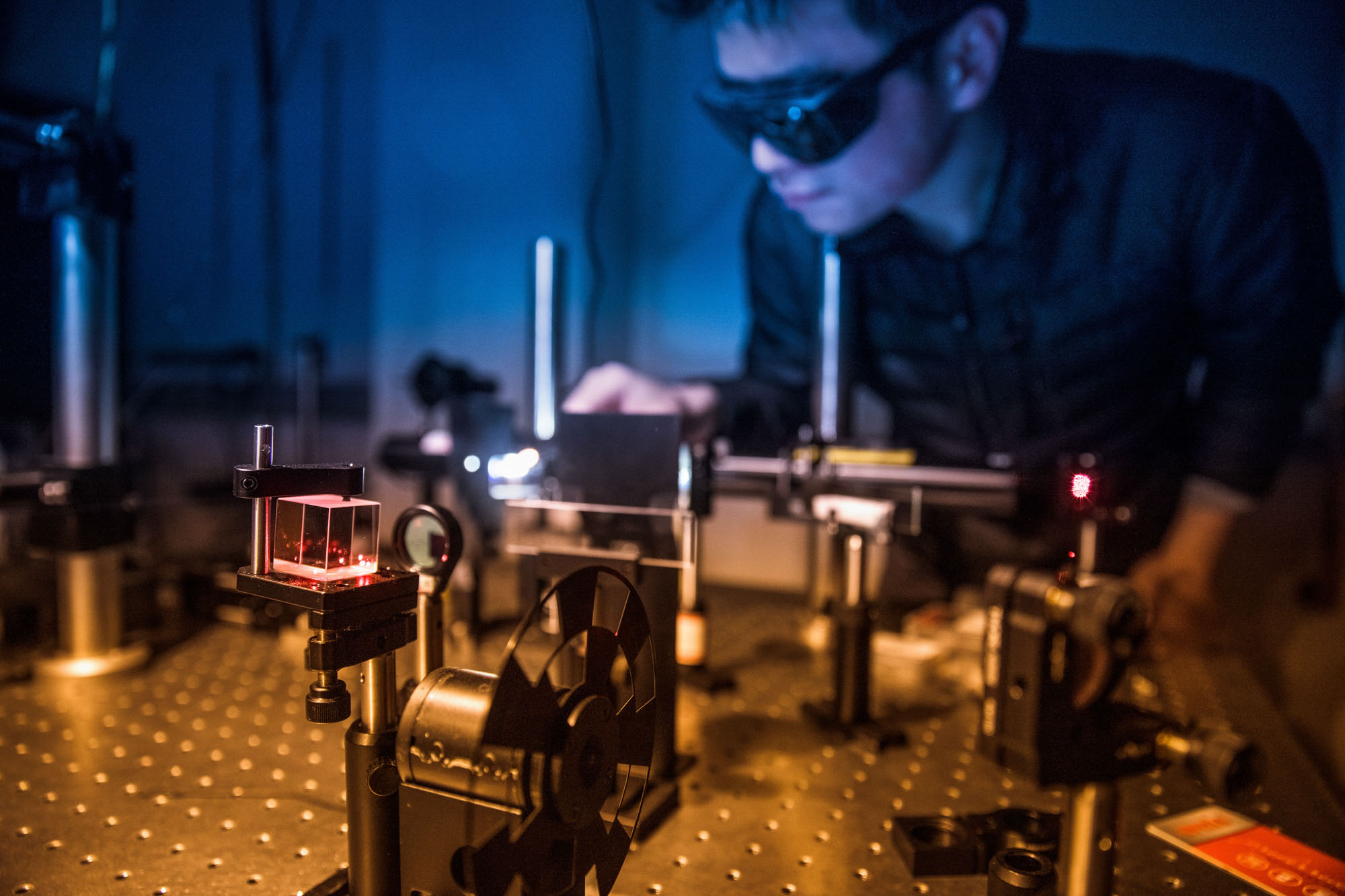 A student works in the combined lab of Kin Fai Mak, assistant professor of physics, and Jie Shan, professor of Applied and Engineering Physics