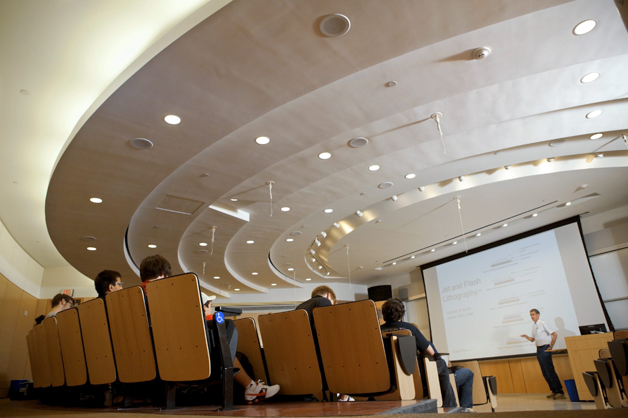 Harold Craighead, professor of applied and engineering physics (AEP), teaching a class in 120 Physical Sciences Building.