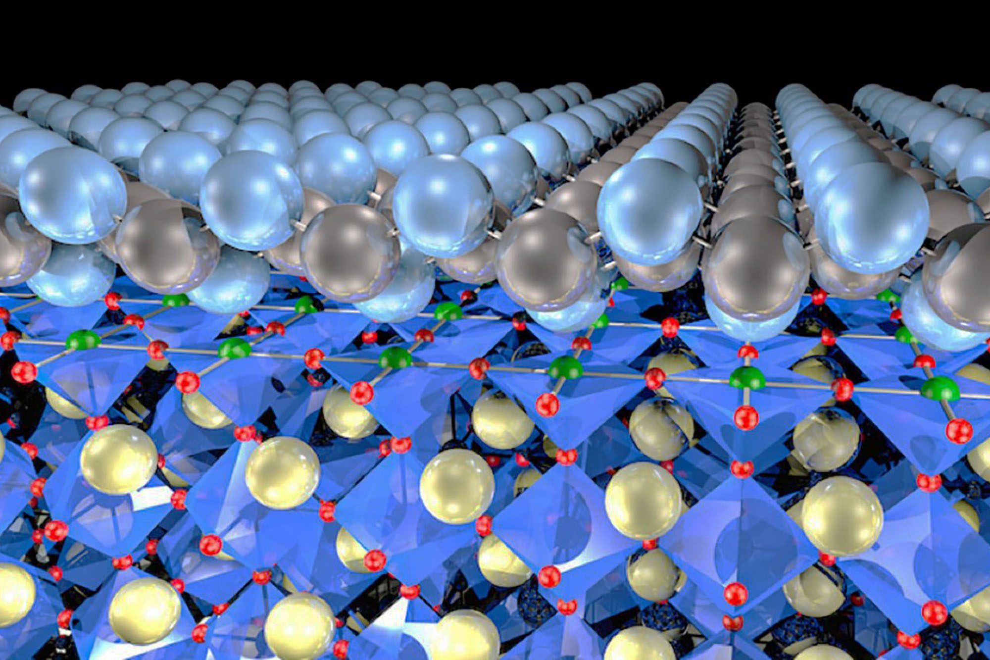 A graphical illustration of how atoms stack in the material