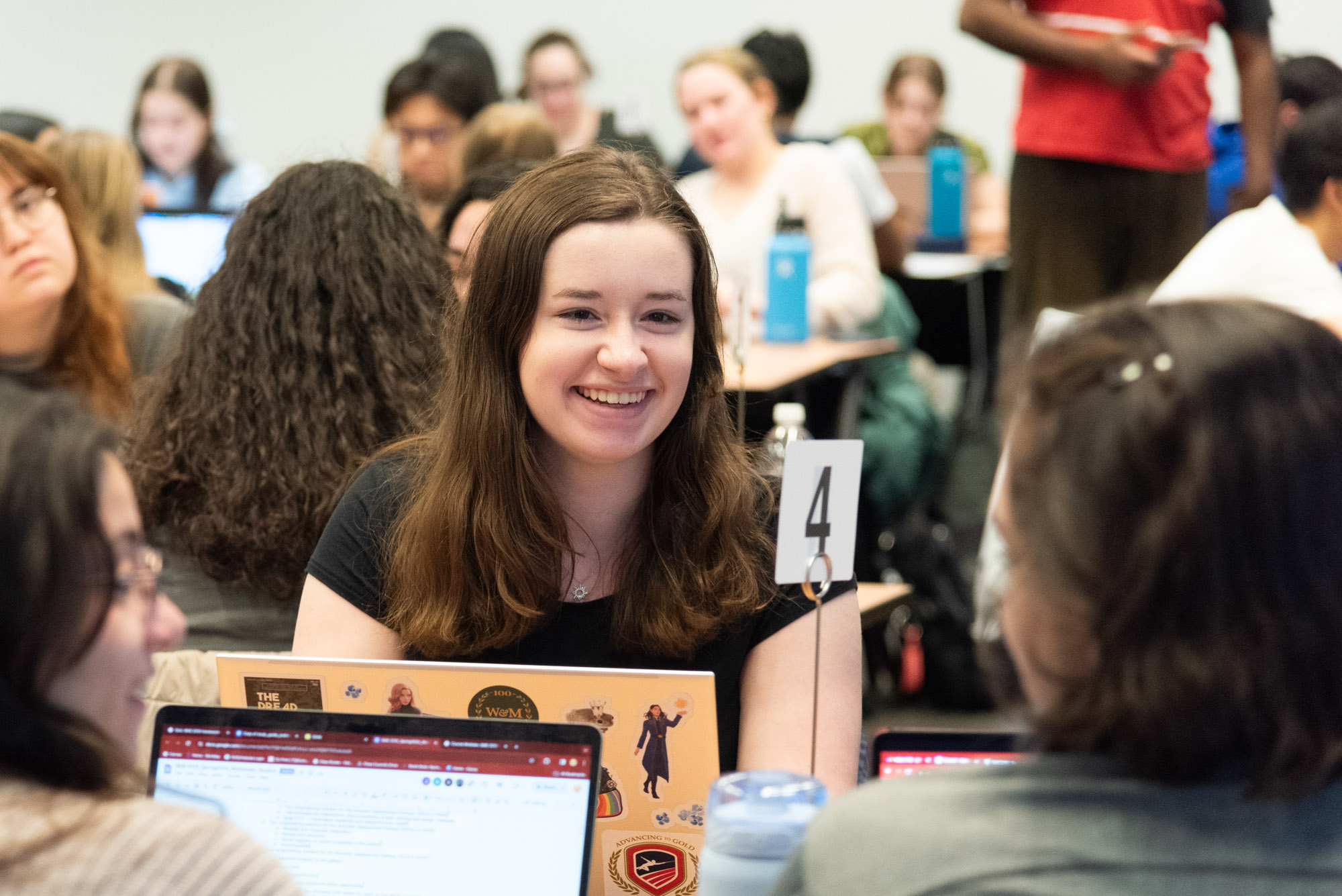 Undergraduate students in active learning class working in groups