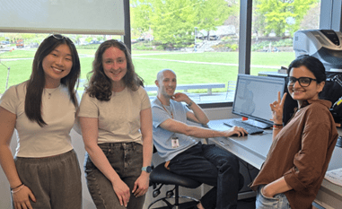 MEng students working together in Tang Hall to model an infant pacifier to diagnose gastroesophageal reflux disease.