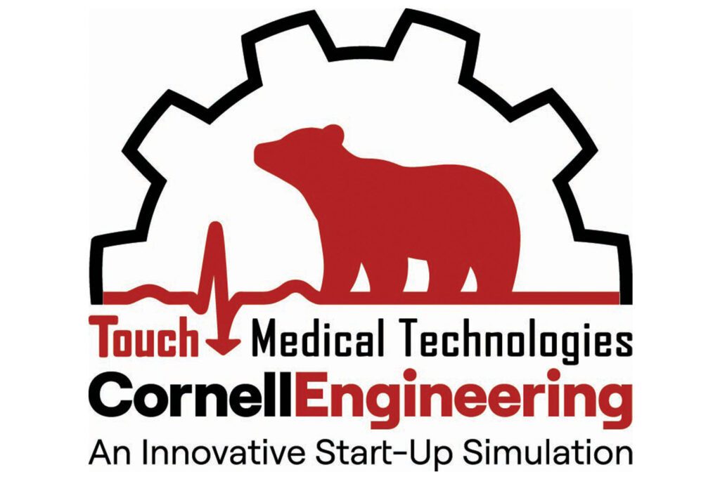 Cornell Engineering Touchdown Medical Technologies (TMT) An innovative start-up simulation logo: bear silhouette in a gear shape