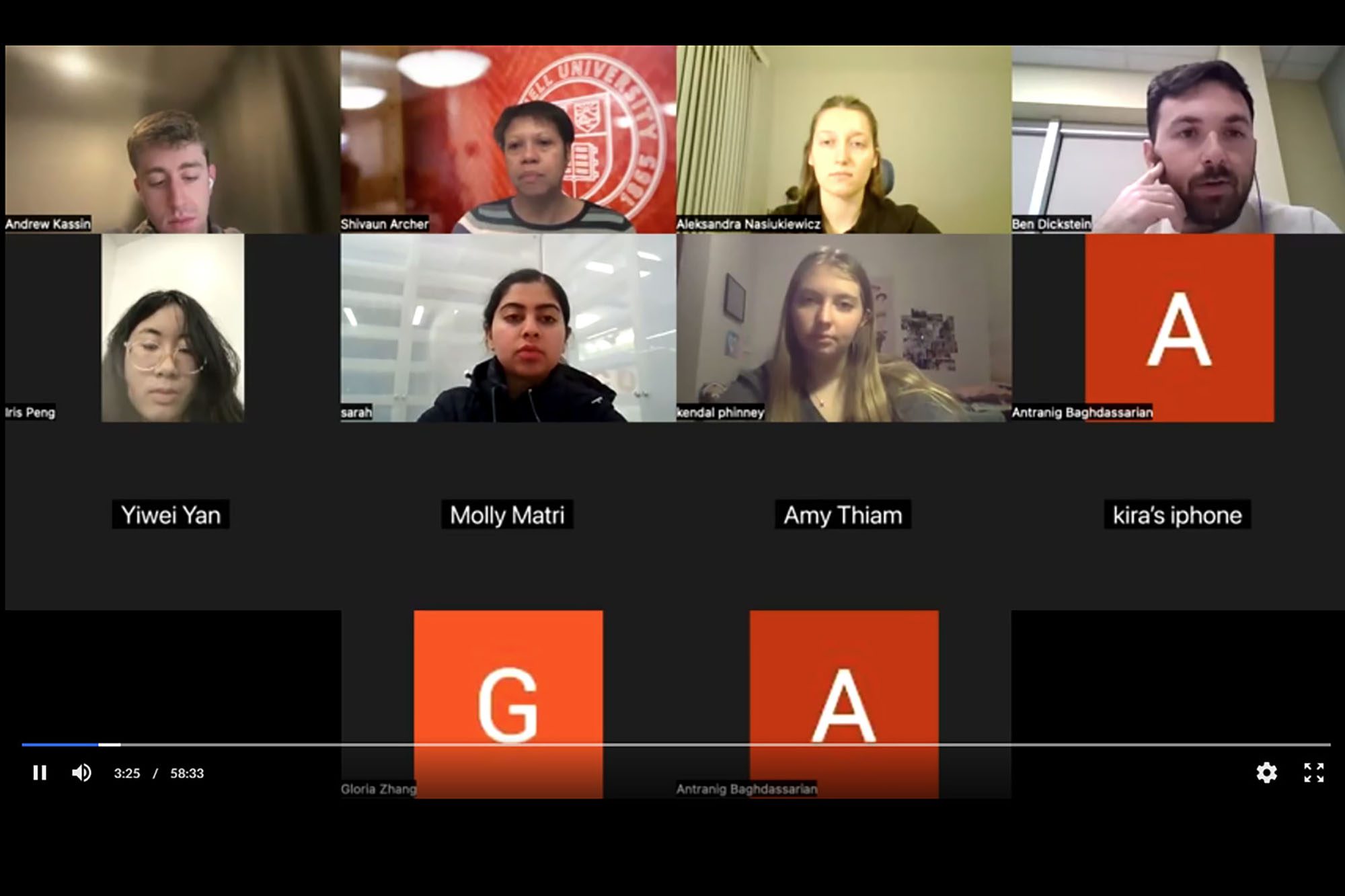 Zoom grid of undergraduate Q&A with alumni.