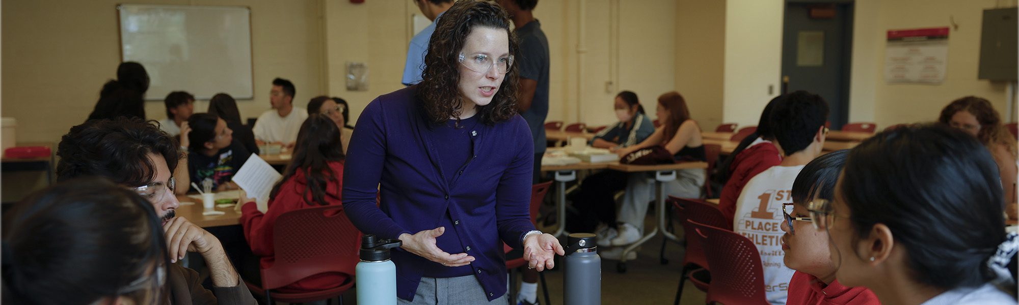 Allison Godwin talks with students in the engineering classroom