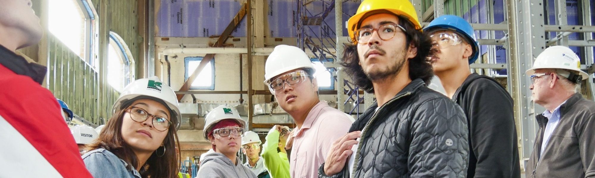 Students in the Bovay lab wearing hard hats