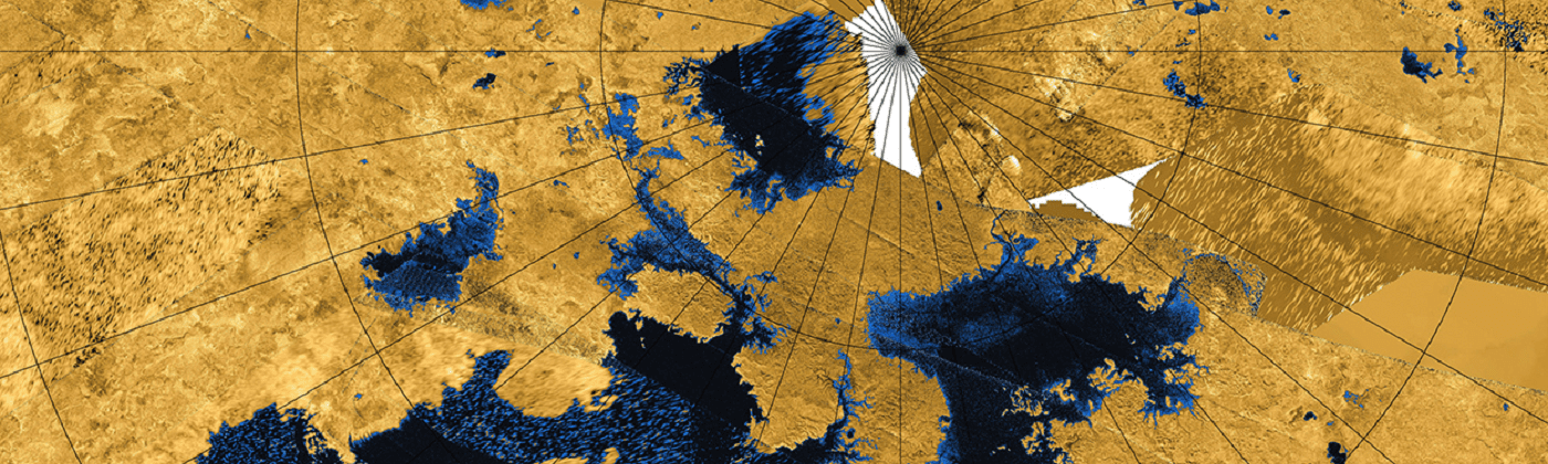 satellite image of the North polar lakes and seas of Titan.
