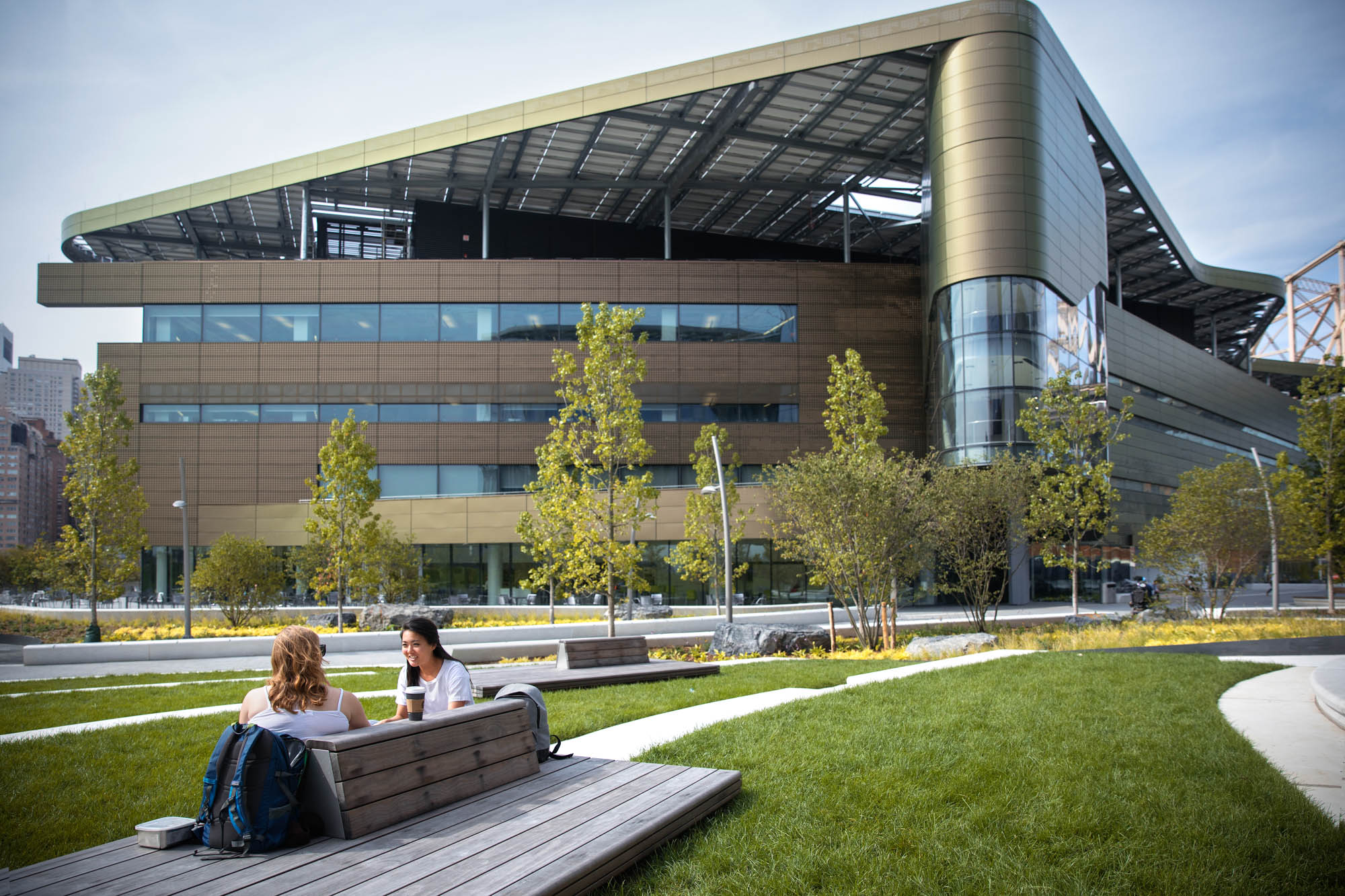 Students outside the Bloomberg Center at Cornell Tech