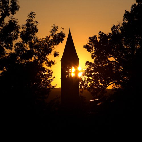 Campus clocktower at sunset