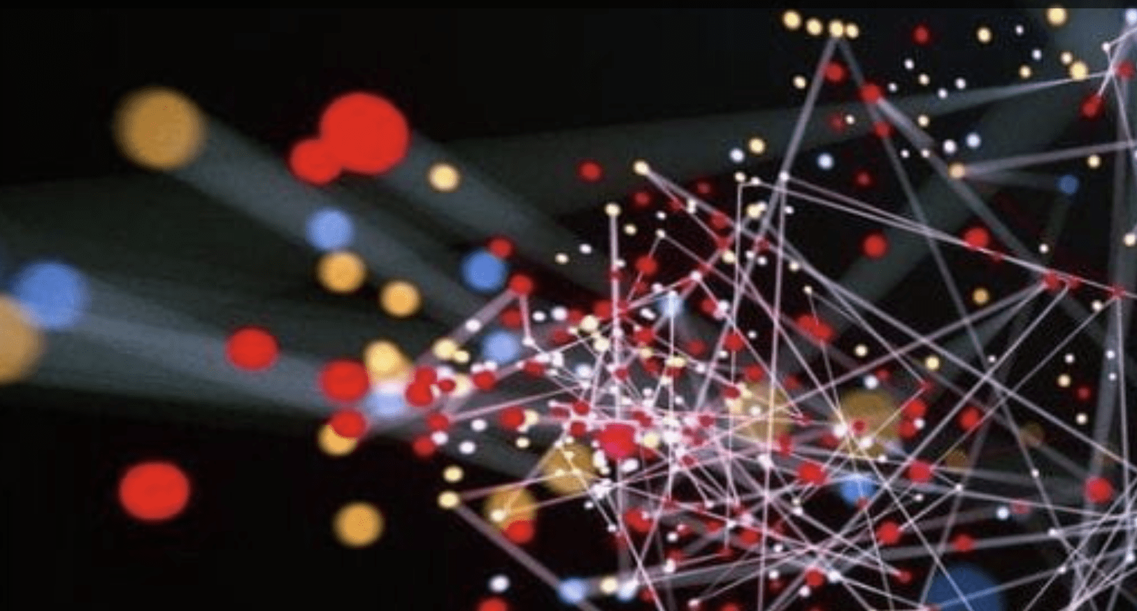 Brightly colored dots connected by white lines on a black background