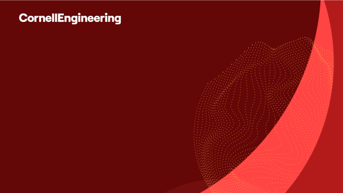 White Cornell Engineering logo with maroon abstract background