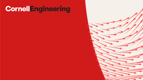 White and red Cornell Engineering logo with bright red background and abstract design