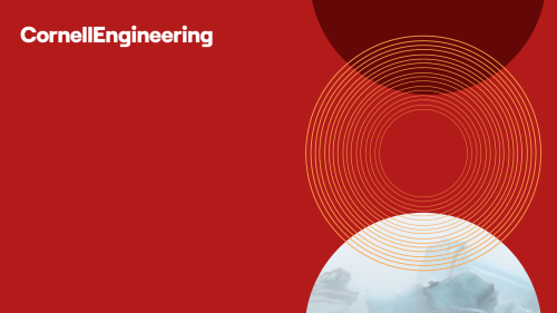 White Cornell Engineering logo with maroon background and circular abstract whorls in background