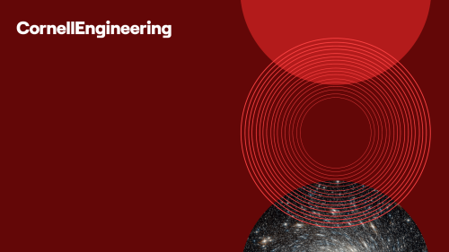 White Cornell Engineering logo with brownish-red background and abstract whorls