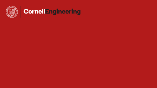 White and black Cornell Engineering logo with Cornell University seal on red background