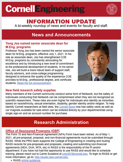 Cornell Engineering Information Update newsletter cover