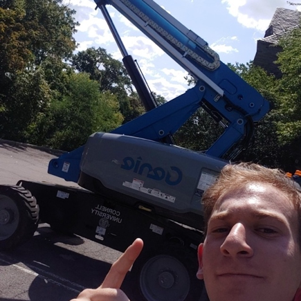 Noah Fox spotted this piece of heavy equipment with a hydraulic actuator behind Anabel Taylor Hall for one of the activities.