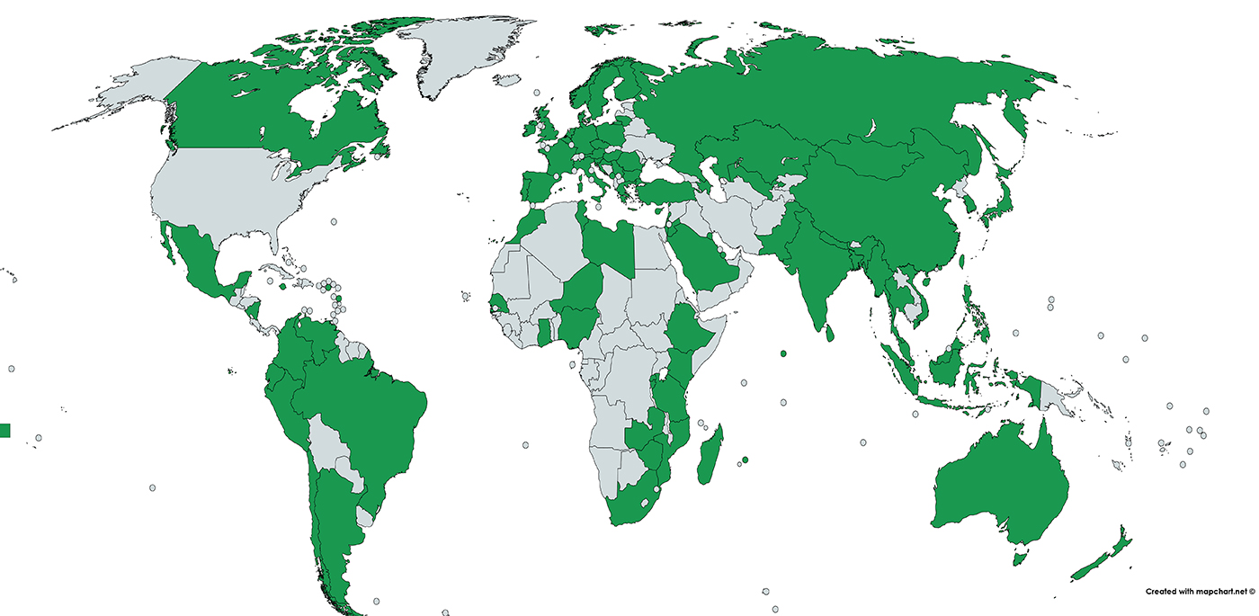 Map of the World showing Cornell students' permanent countries.