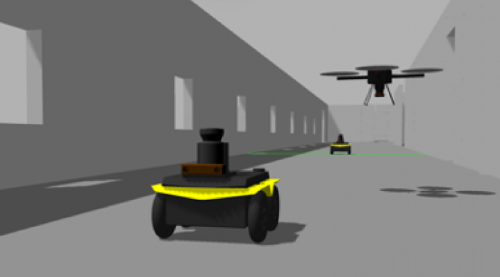 View of Gazebo simulation environment and robots