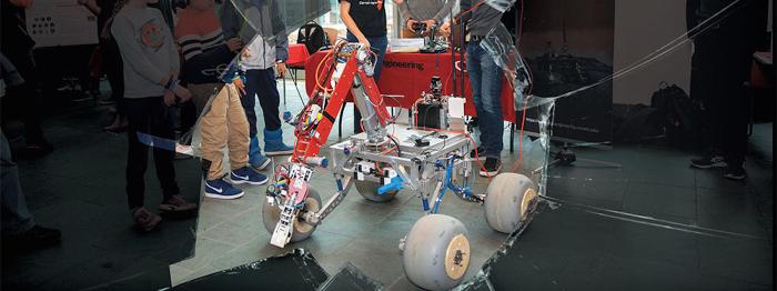 Mars rover robot through broken glass