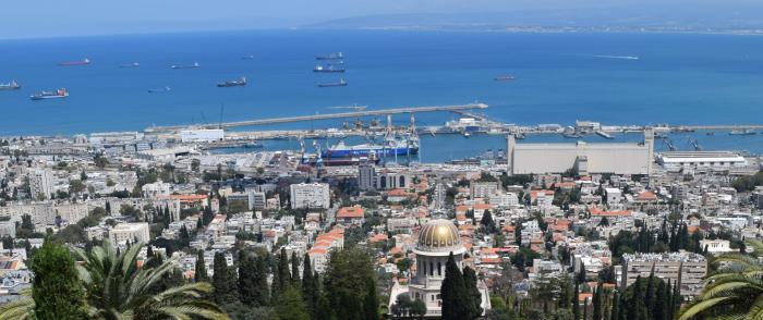 A view of the city of the Haifa and the Meditteranean Sea