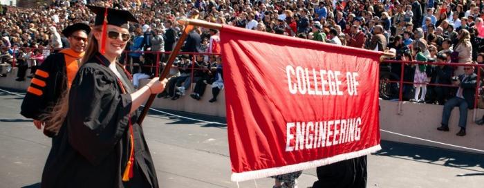 college of engineering banner at commencement