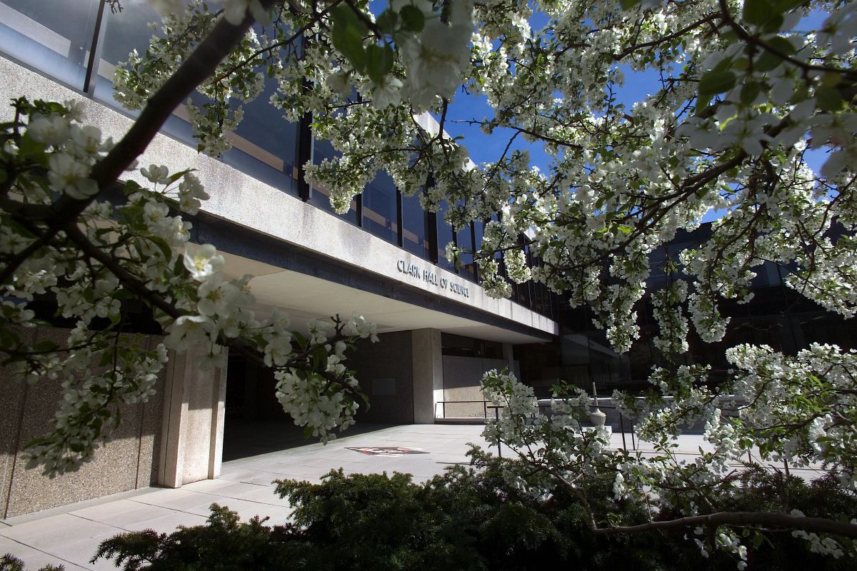 Clark Hall surrounded by leafy trees
