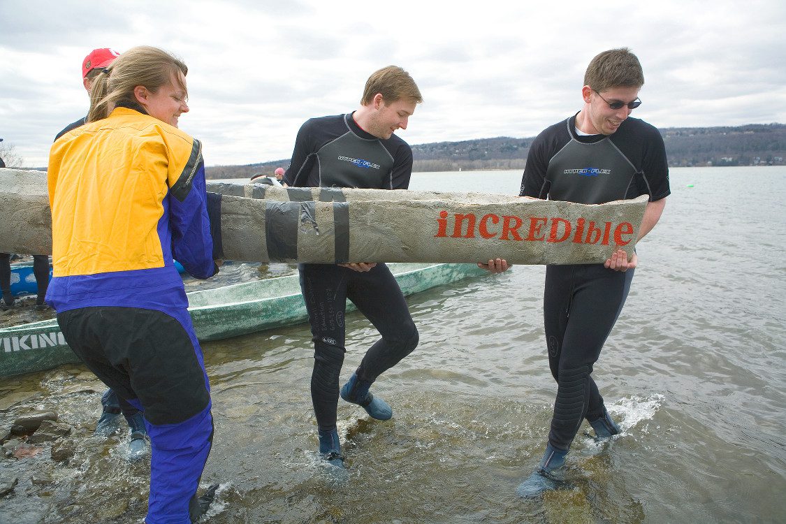 Students carry concrete canoe with 